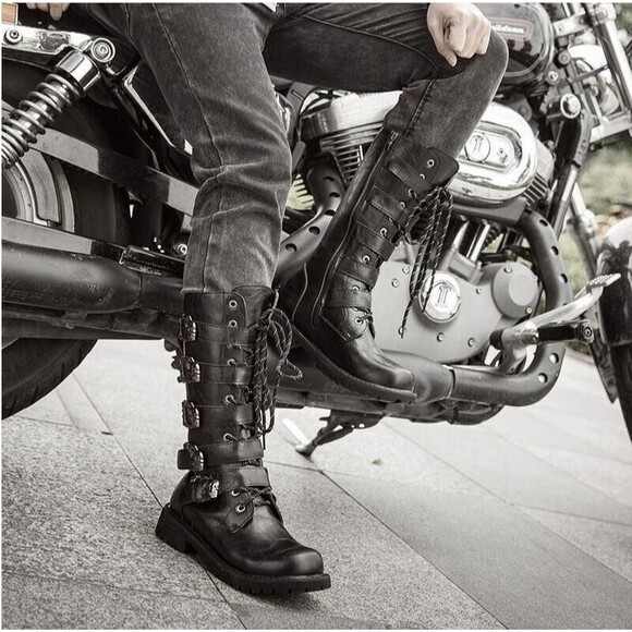 Tebapi Boots Black NWOB Leather Motorcycle Skull Waterproof Biker Size 41 US 8 - Picture 4 of 8